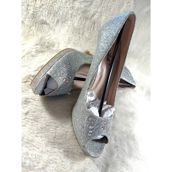 Silver Glitter Heels Size 8.5 New - Picture 10 of 14